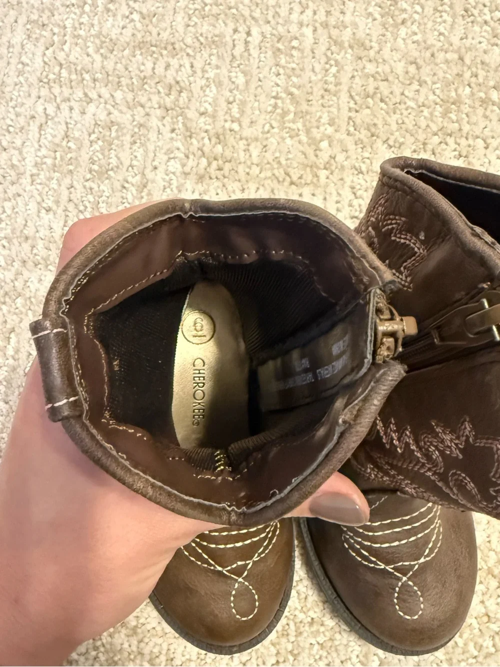 Kids Brown Cowboy Boots with Side Zipper (6)